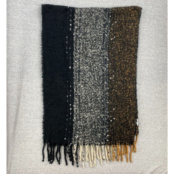 Lake Shore Drive Scarf Womens One Size Black Gray Brown Fringe Soft Fuzzy Warm - Picture 1 of 10